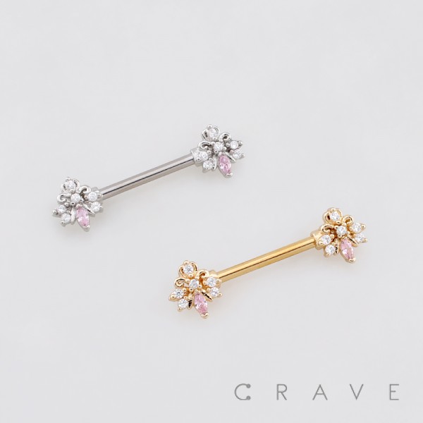 MULTI CZ BAROQUE ANTIQUE CLUSTER 316L SURGICAL STEEL NIPPLE RING